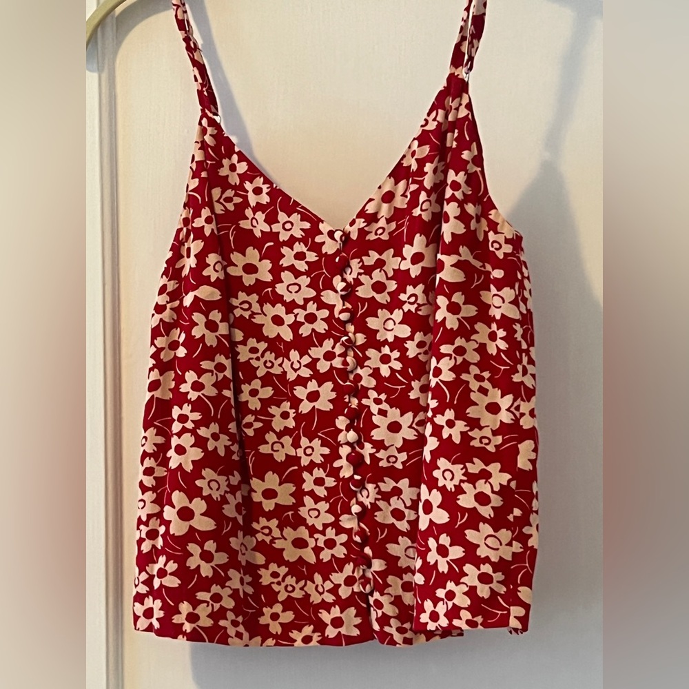 Madewell Red and Cream Floral Cropped Boxy Camisole - Size 0 - Like New